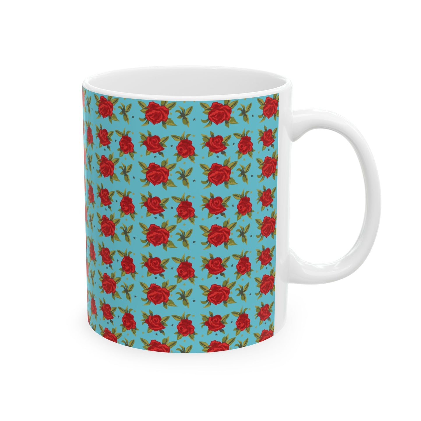 Ceramic Mug - Arabic Traditional Floral Pattern (Cyan)