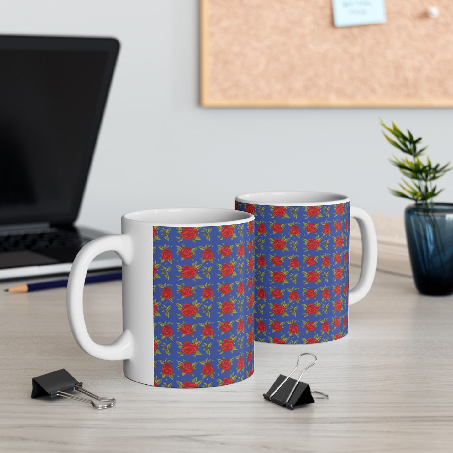 Ceramic Mug - Arabic Traditional Floral Pattern (Blue)