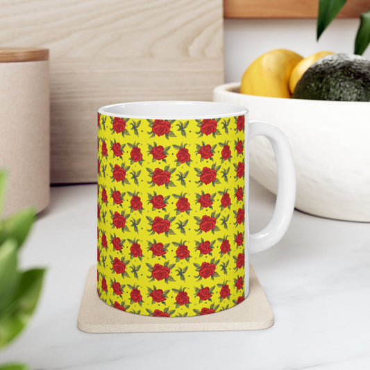 Ceramic Mug - Arabic Traditional Floral Pattern (Yellow)