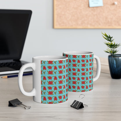 Ceramic Mug - Arabic Traditional Floral Pattern (Cyan)