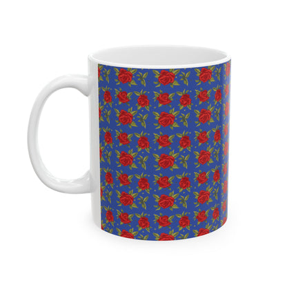 Ceramic Mug - Arabic Traditional Floral Pattern (Blue)