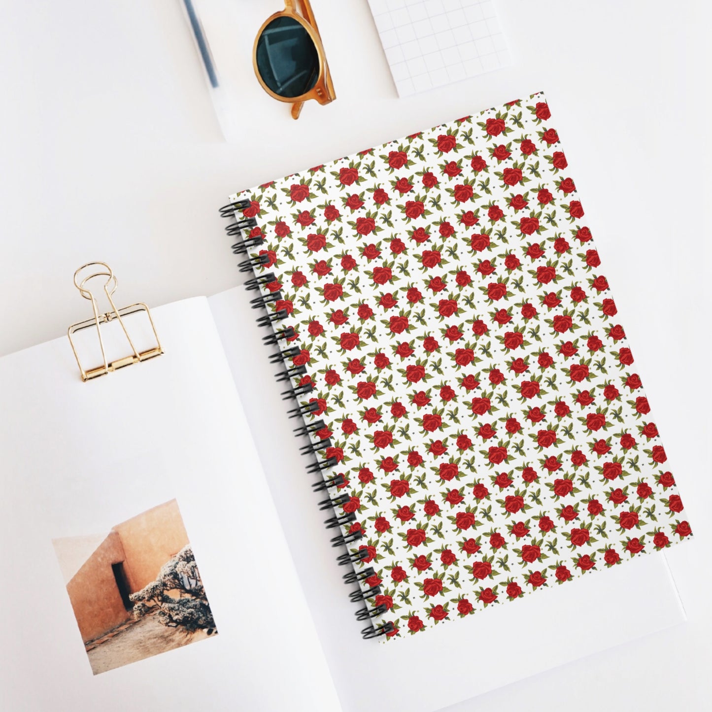 Spiral Notebook - Floral Classic Arabic Pattern (White)