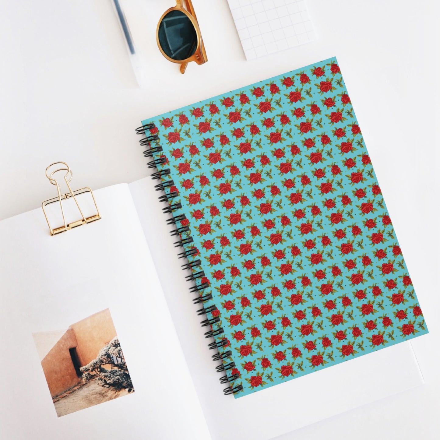 Spiral Notebook - Floral Classic Arabic Pattern (Cyan)