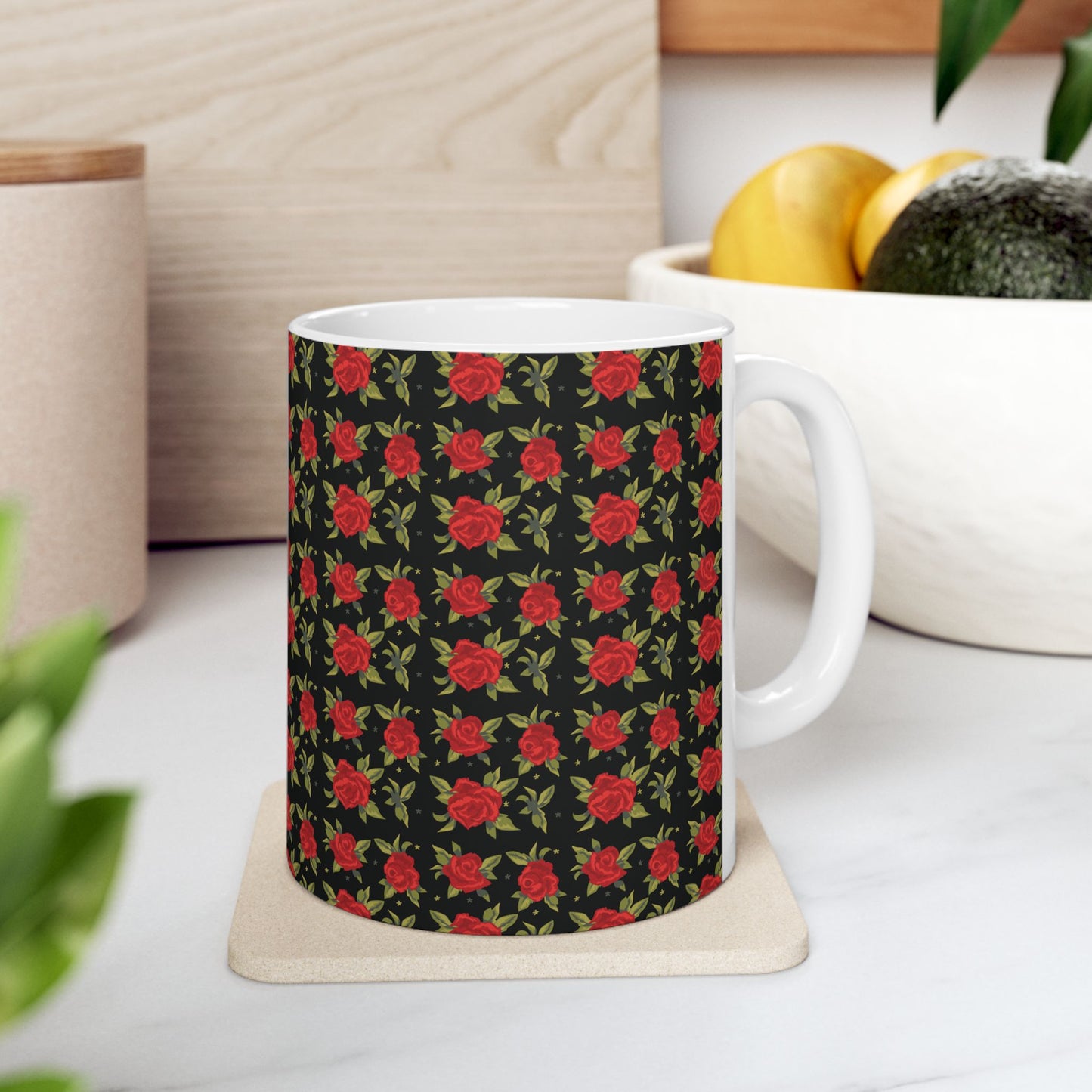 Ceramic Mug - Arabic Traditional Floral Pattern (Black)