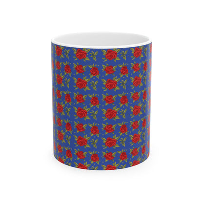 Ceramic Mug - Arabic Traditional Floral Pattern (Blue)