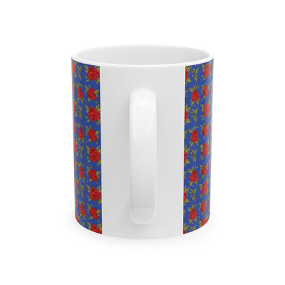 Ceramic Mug - Arabic Traditional Floral Pattern (Blue)