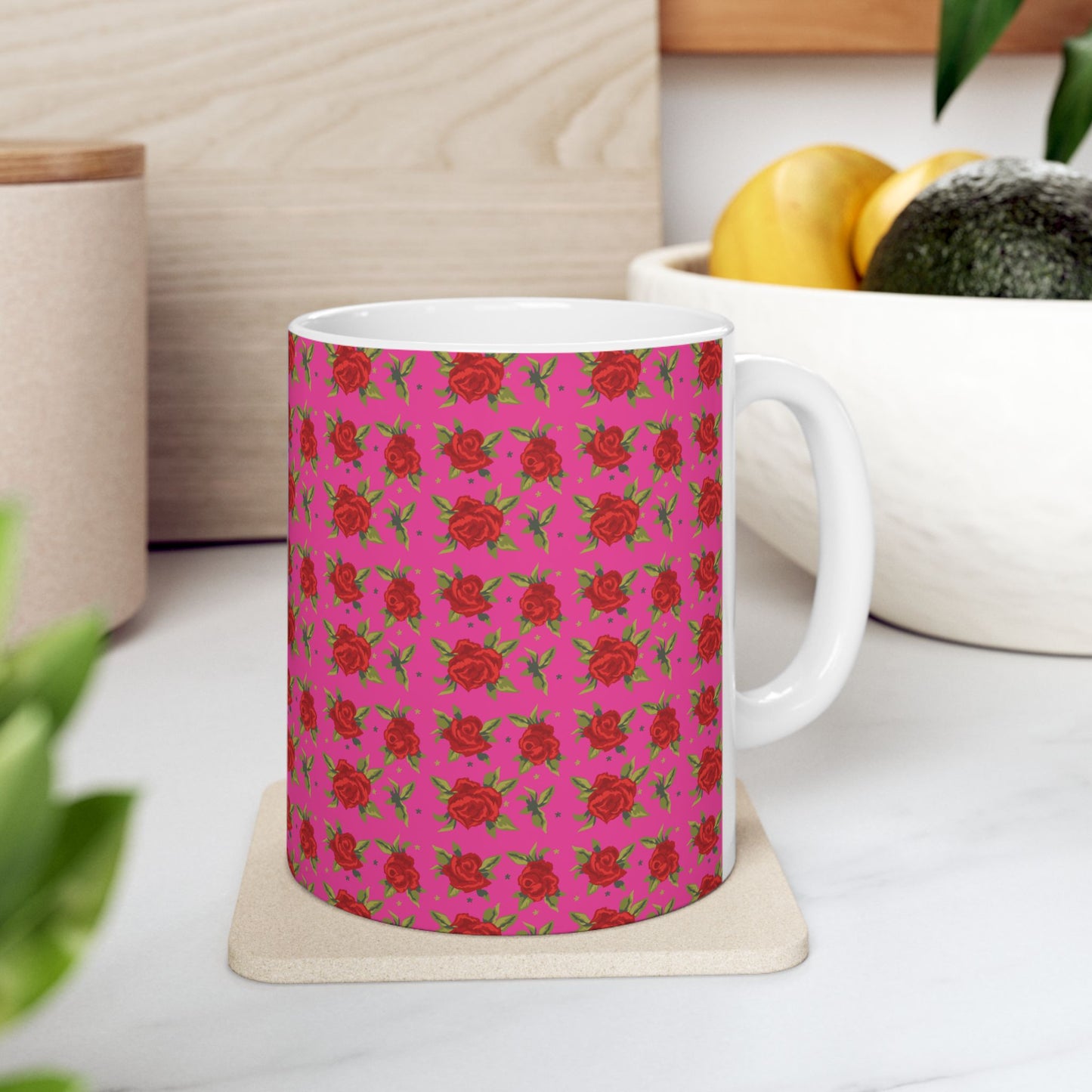 Ceramic Mug - Arabic Traditional Floral Pattern (Pink)