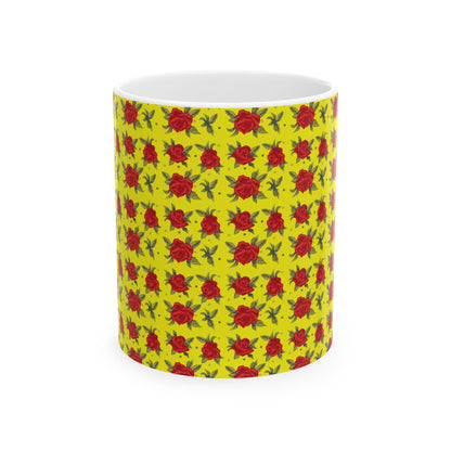 Ceramic Mug - Arabic Traditional Floral Pattern (Yellow)