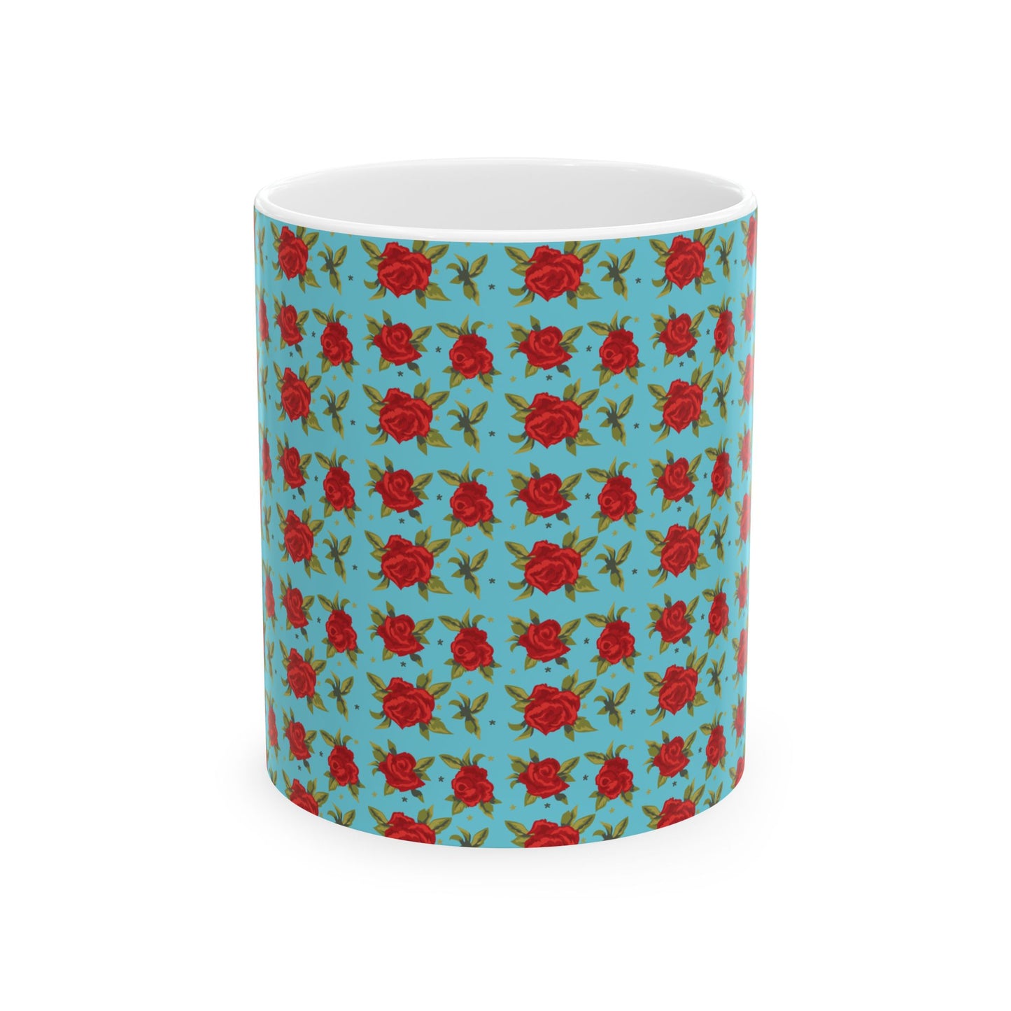 Ceramic Mug - Arabic Traditional Floral Pattern (Cyan)