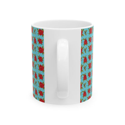 Ceramic Mug - Arabic Traditional Floral Pattern (Cyan)