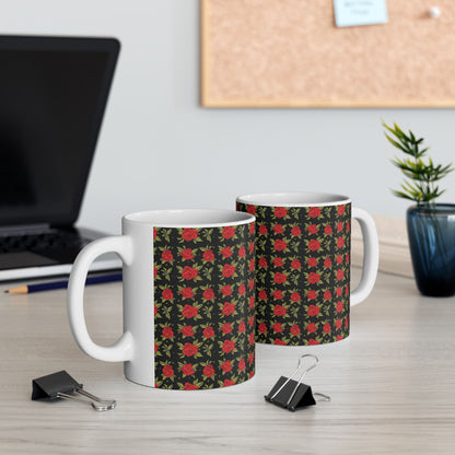 Ceramic Mug - Arabic Traditional Floral Pattern (Black)