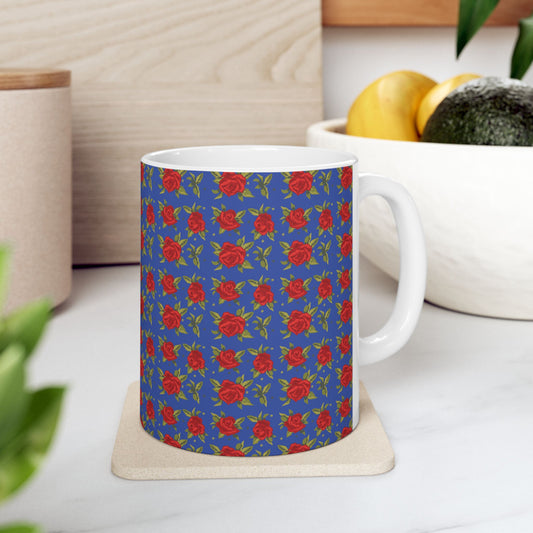 Ceramic Mug - Arabic Traditional Floral Pattern (Blue)