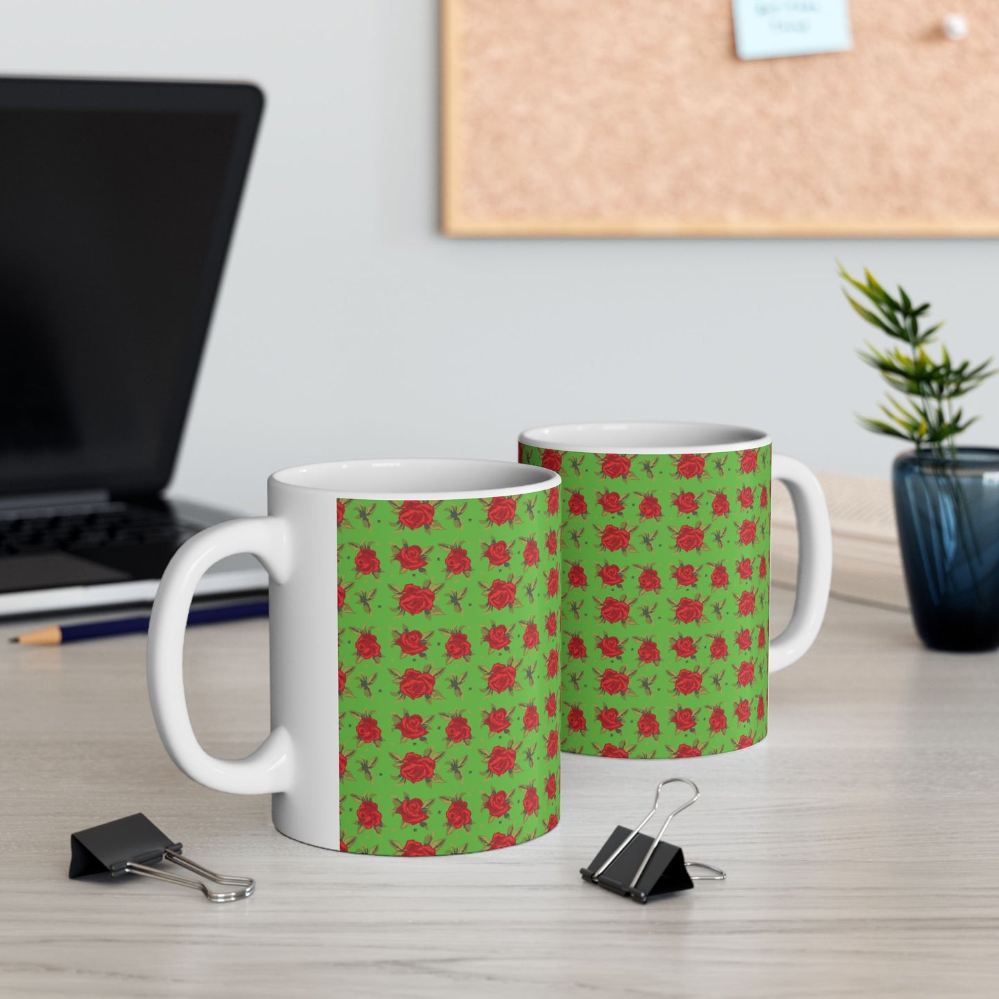 Ceramic Mug - Arabic Traditional Floral Pattern (Green)